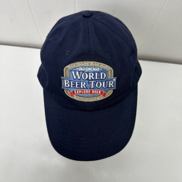 Old Chicago World Beer Tour Hat Cap Blue Strapback Adjustable Embroidered - Picture 6 of 10